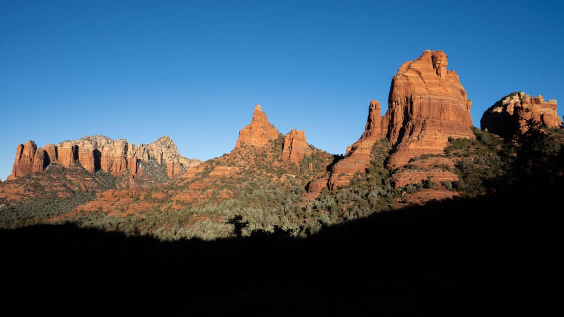 View of red rocks on the Jordan Trail, one of the best easy hikes in Sedona, Arizona