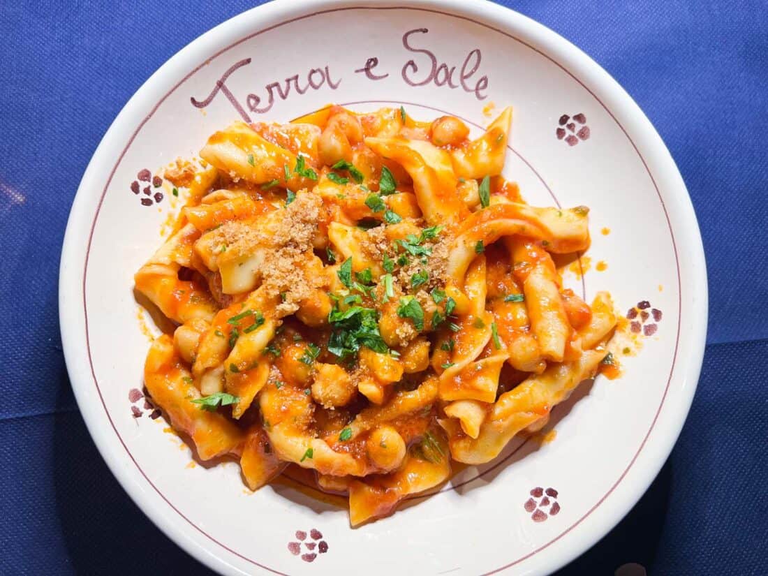Tomato pasta dish at Terra e Sale, Felline, Salento
