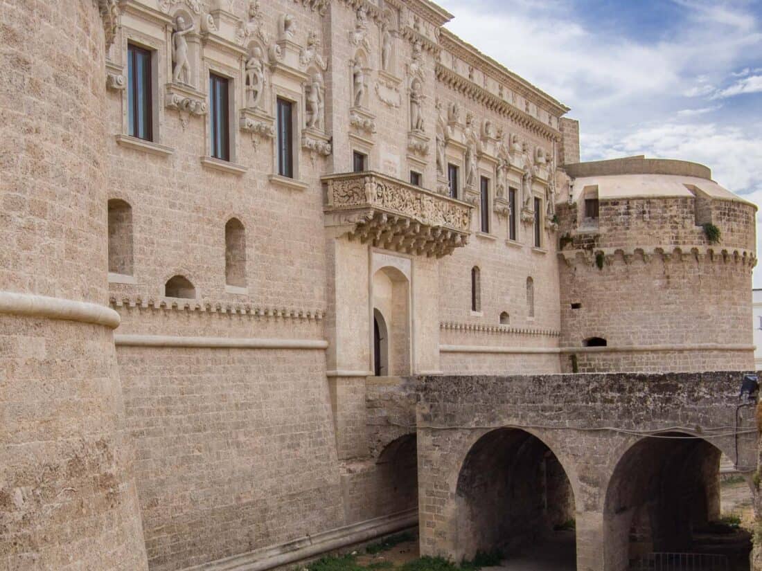 Impressive stone exterior of Castello De Monti in Corigliano d’Otranto, Salento