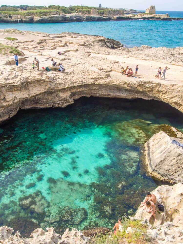 Scenic aquamarine waters at Grotta della Poesia, Salento