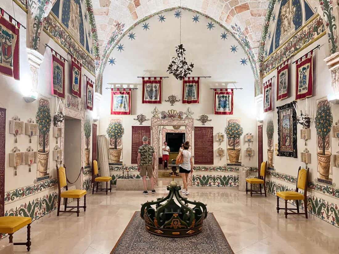 Ornately decorated interior of Palazzo Vescovile in Castro, Italy