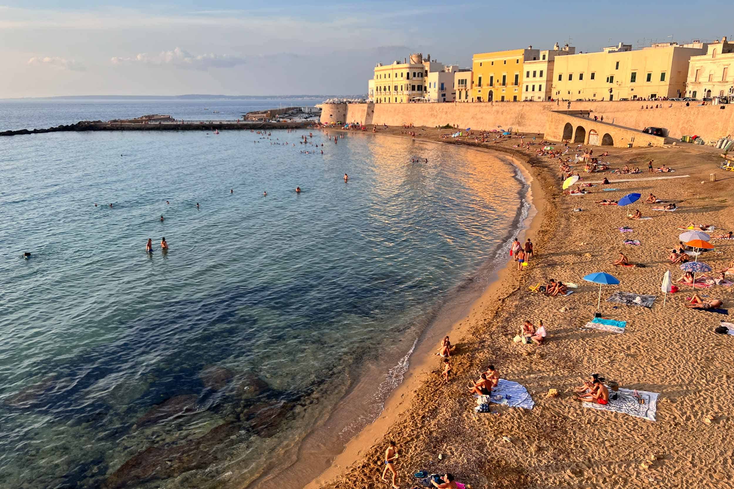 Gallipoli Beach at golden hour in Salento, Italy