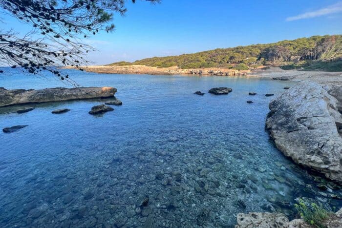 The clear waters and rocky bay of Porto Selvaggio Beach in Puglia, Italy