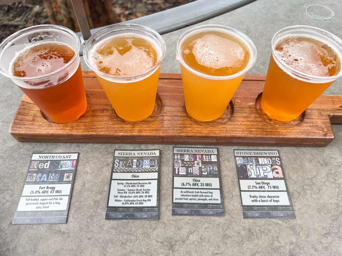 Beer flight at BaseLine Tap House, Hollywood Studios, Disney World in Florida