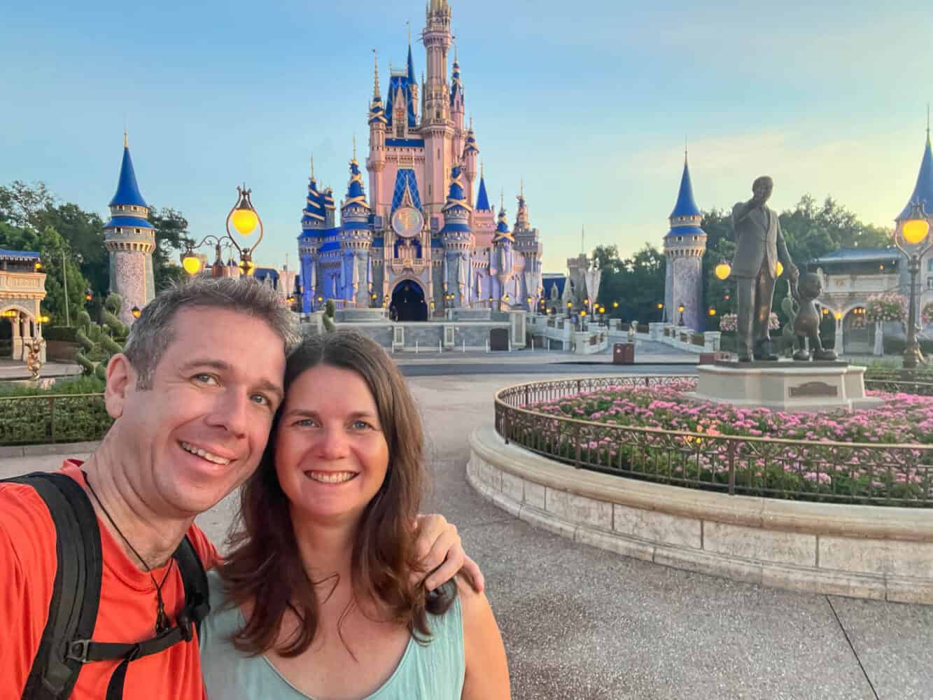 Erin and Simon with Cindrella Castle in the background, Magic Kingdom, Disney World