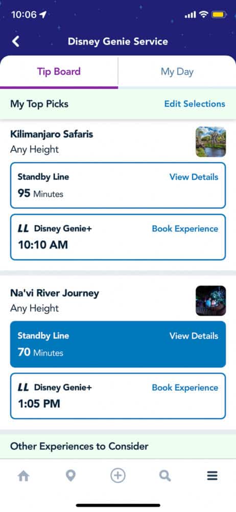 Screenshot of Disney Genie Plus service