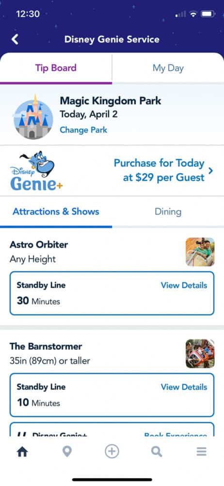 Screenshot of My Disney Experience app