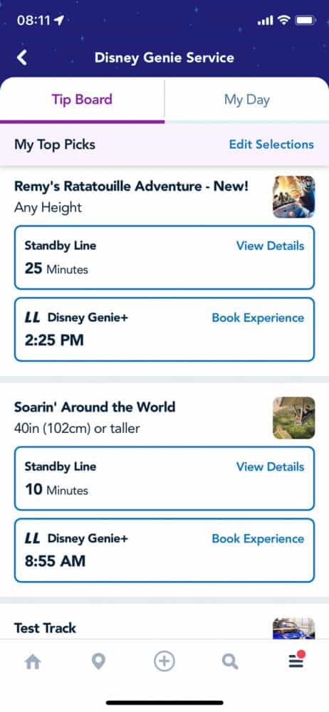 Screenshot of Disney Genie Plus service