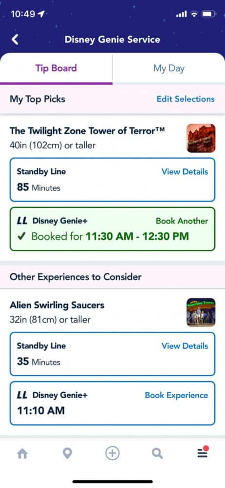 Screenshot of Disney Genie Plus app