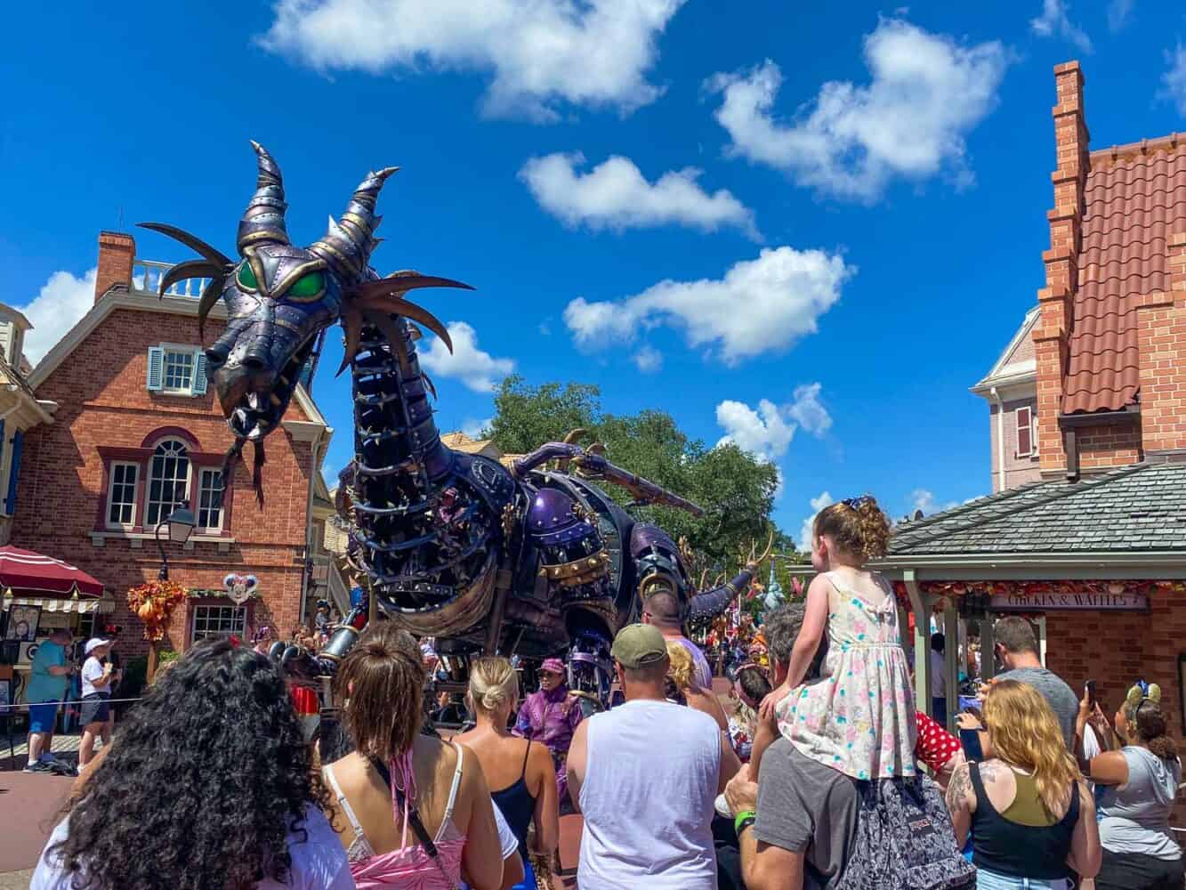 Maleficient dragon in the Disney Festival of Fantasy parade, Magic Kingdom, Disney World