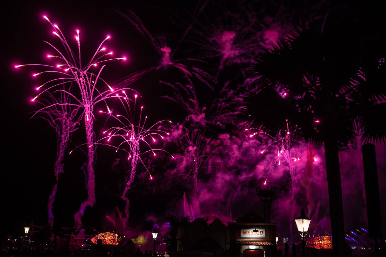 Pink fireworks over Epcot, Disney World Florida