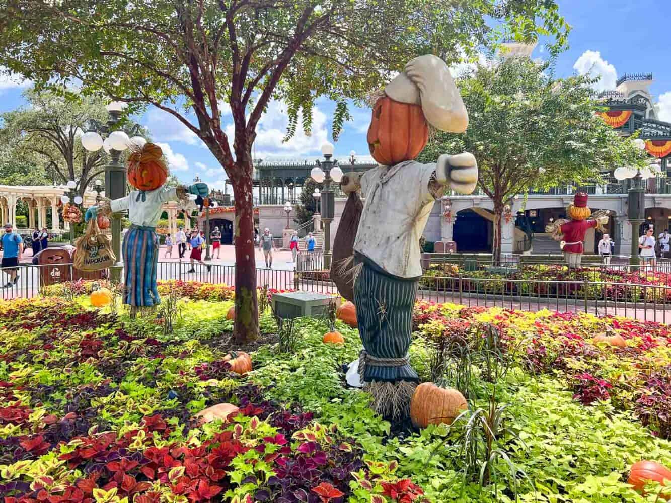 Halloween pumpkin patch with scarecrows, Magic Kingdom, Disney World