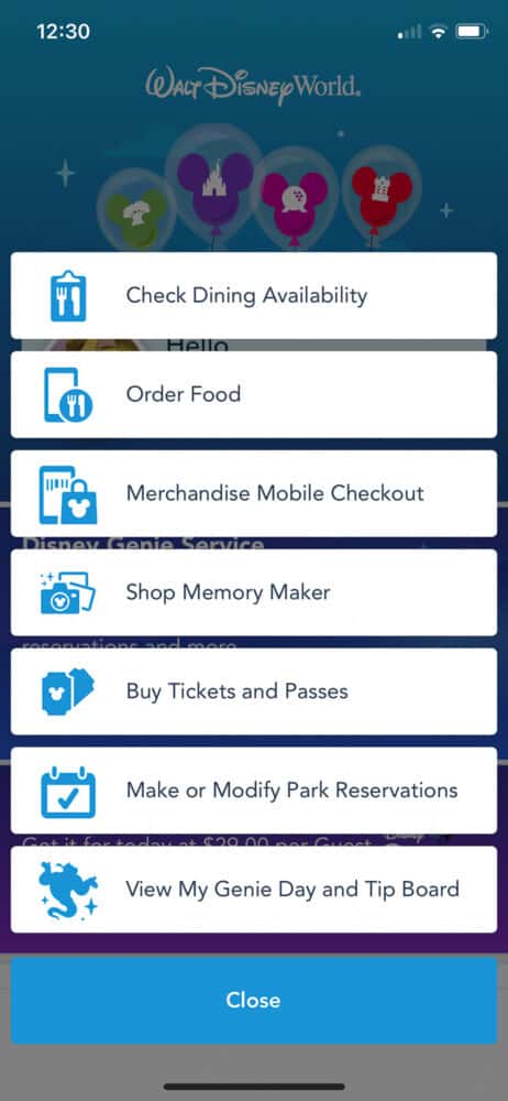 Screenshot of My Disney Experience app