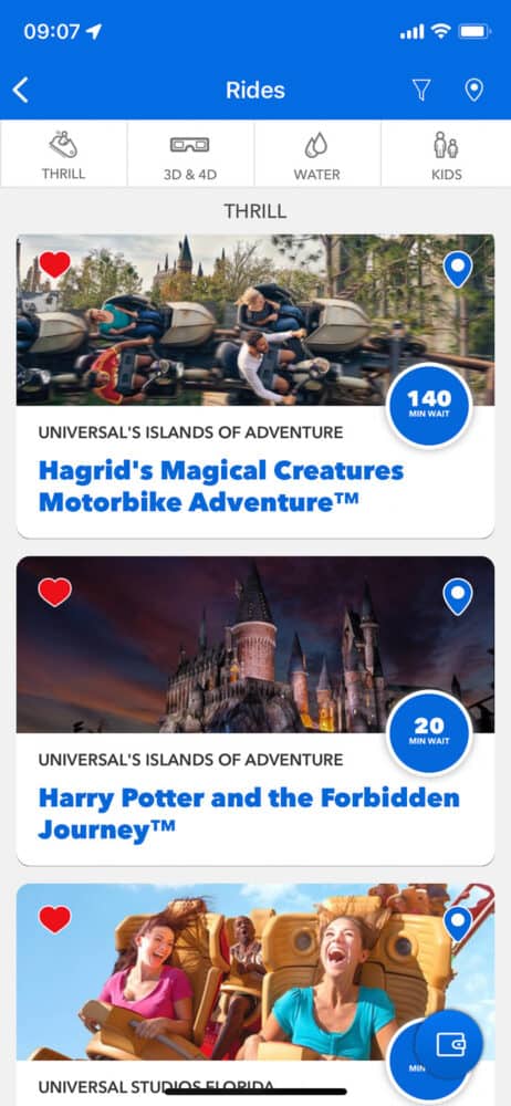 Screenshot of the Universal Orlando Resort App