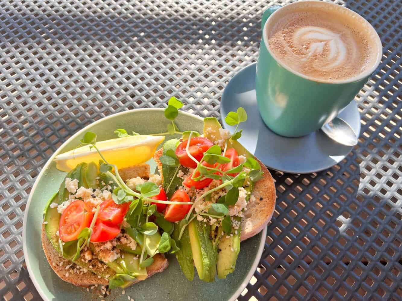 Avocado on Toast with a Flat White at Blue Room Cafe, North Stradbroke Island, Queensland, Australia