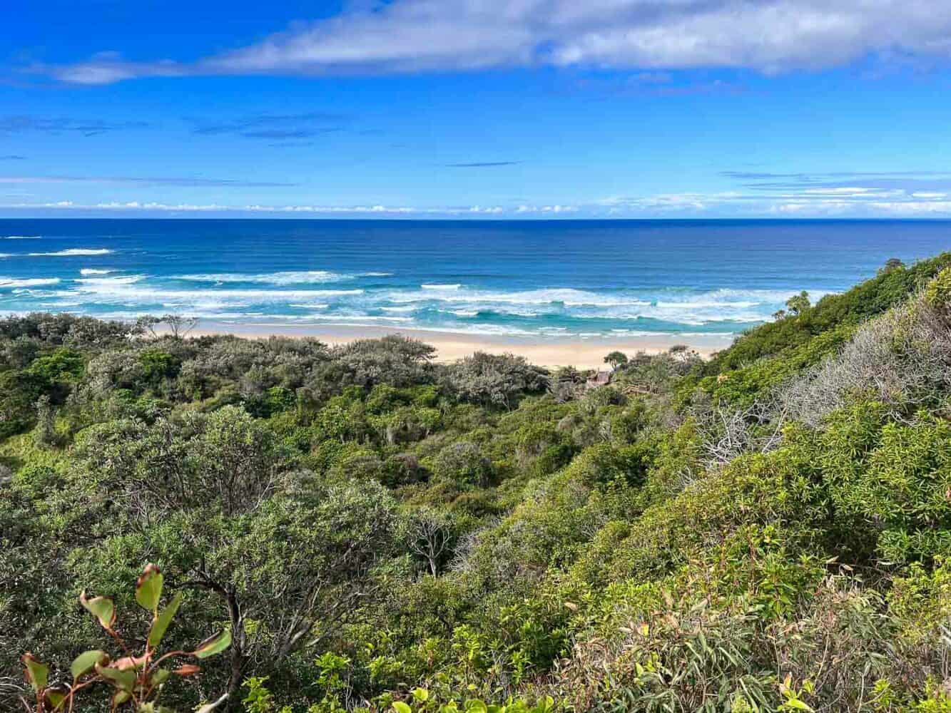 White sands and blue waters at Frenchman's Beach on North Stradbroke Island, Queensland, Australia