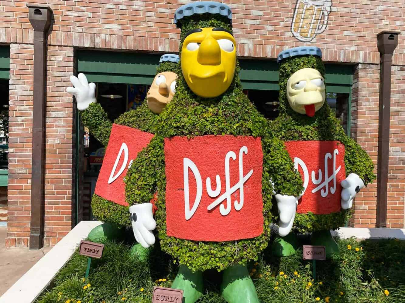 Simpsons duff beer topiary in Springfield, Universals Orlando, USA