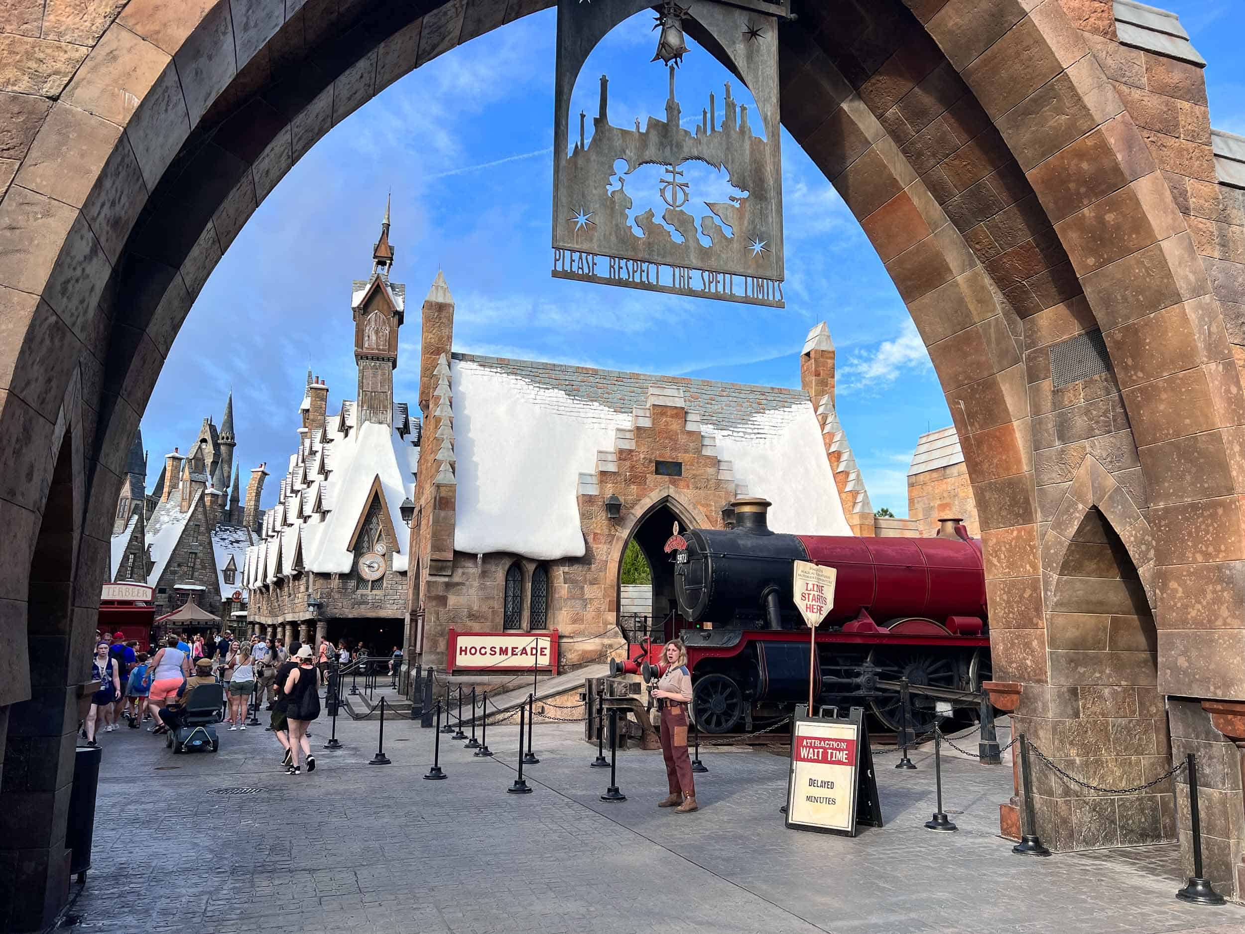 Entrance to Hogsmeade village with Hogwarts Express, one of the best rides at Islands of Adventure in Universal Orlando