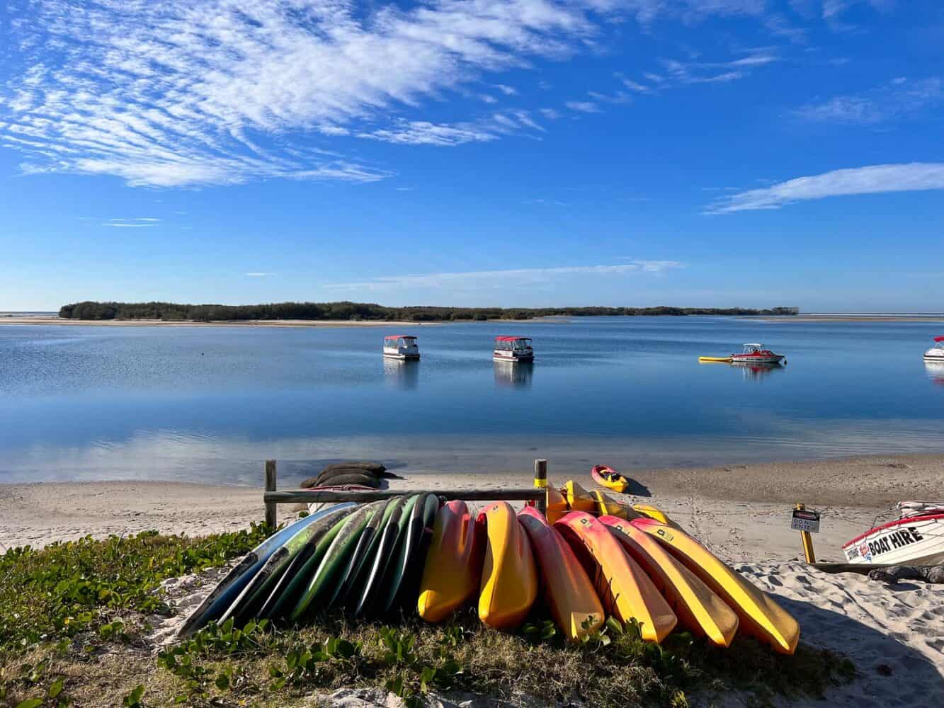 Kayaks for hire at Bill's Boats, Caloundra, Queensland, Australia