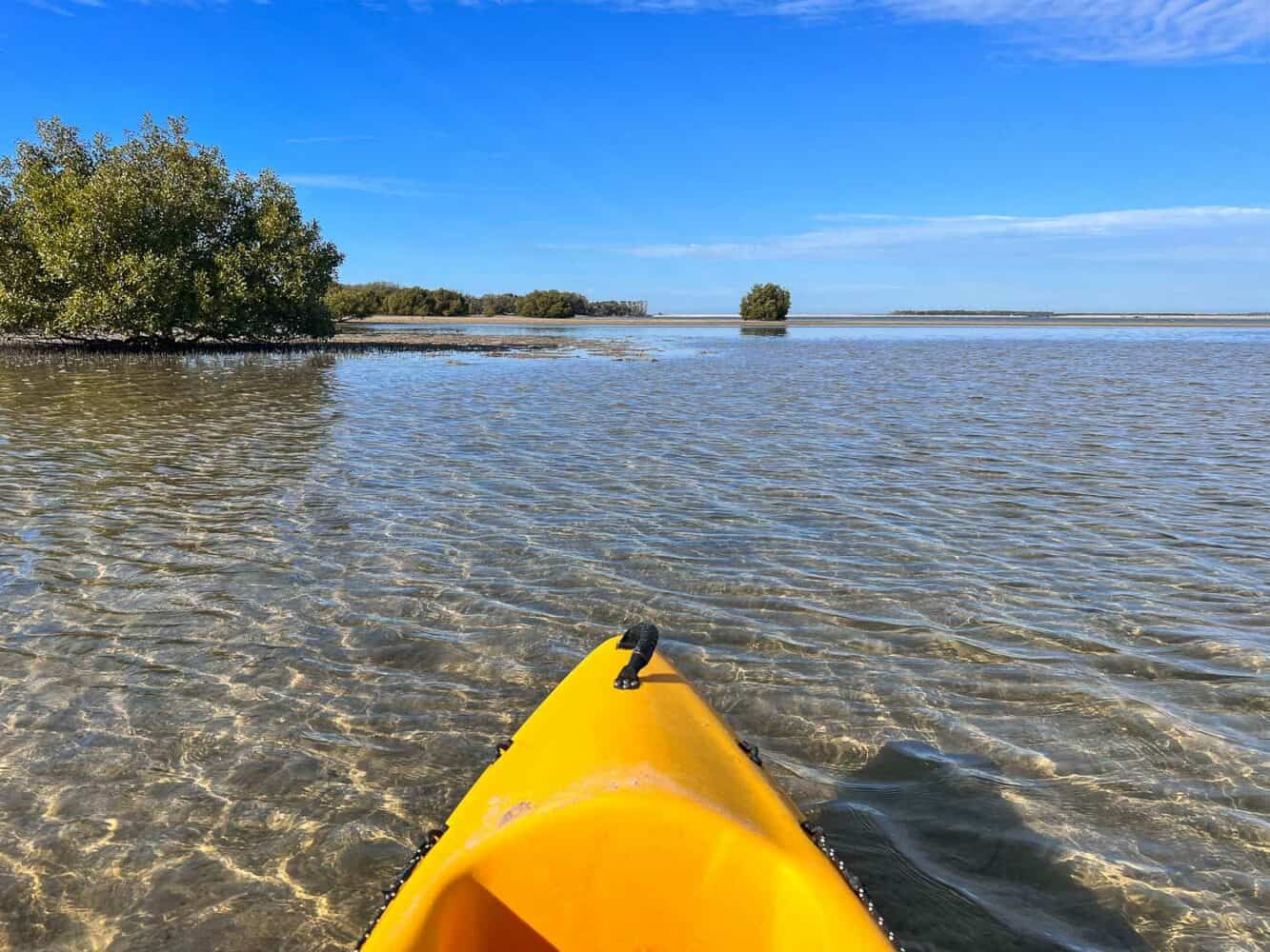 View of Bribie Island from a kayak, Caloundra, Queensland, Australia