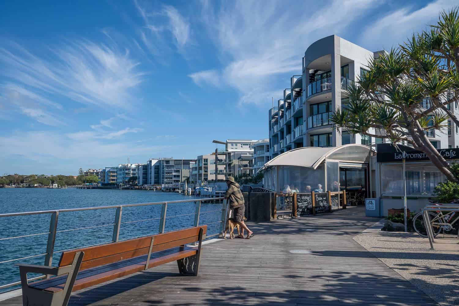 Exterior of La Promenade apartments looking out over the water at Caloundra, Queensland, Australia