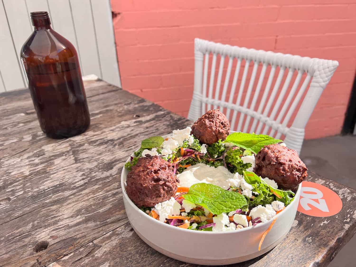 Indian spiced pakora on a kale salad, White Picket Fence cafe, Caloundra, Queensland, Australia