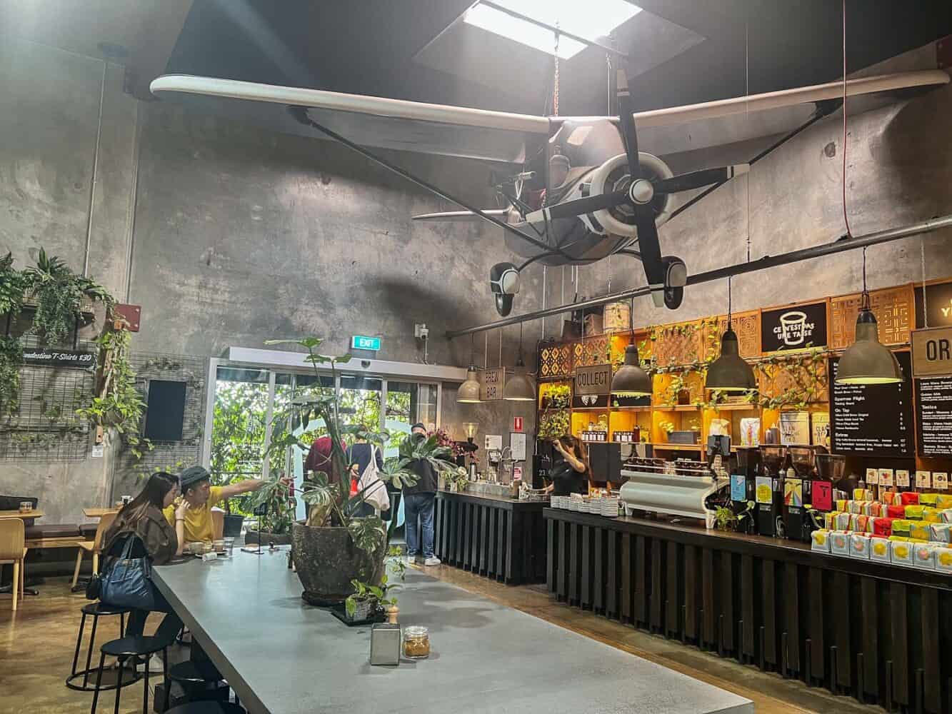 Industrial interior at Clandestino Coffee cafe, Noosa, Queensland, Australia