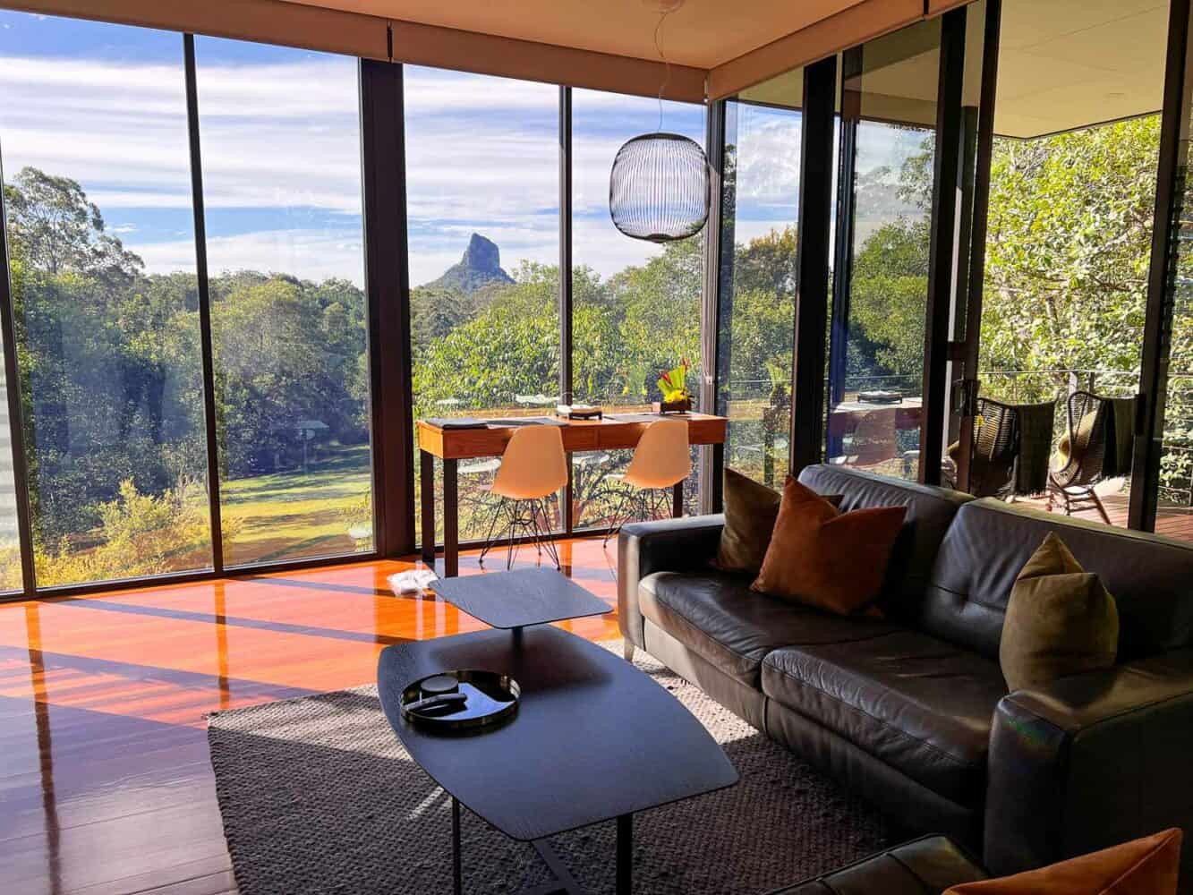 Stylish interior of a Glass on Glasshouse cottage, Sunshine Coast Hinterland, Queensland, Australia