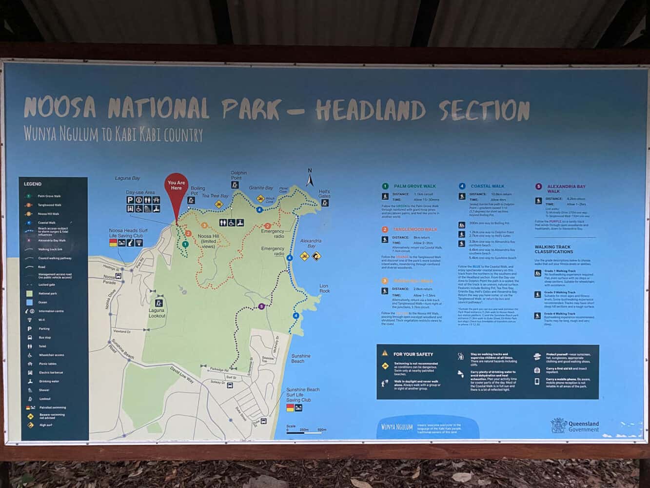 Map of walking routes in Noosa National Park, Queensland, Australia
