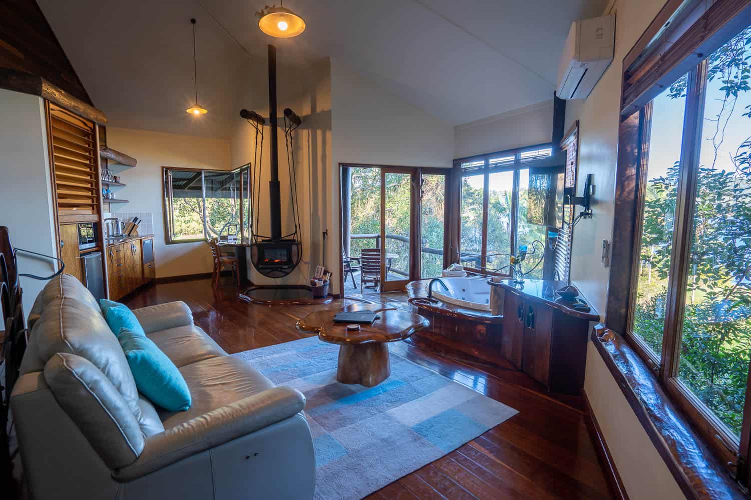 Interior of a Secrets On the Lake treehouse, Sunshine Coast Hinterland, Queensland, Australia