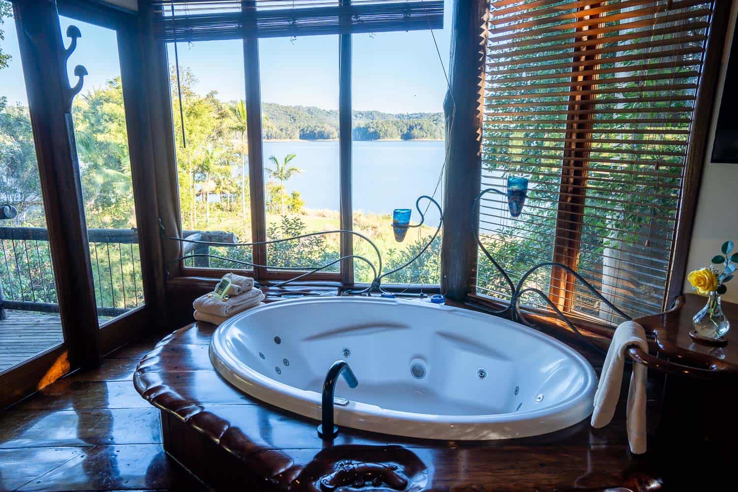 Spa bath in a Secrets On the Lake treehouse, Sunshine Coast Hinterland, Queensland, Australia