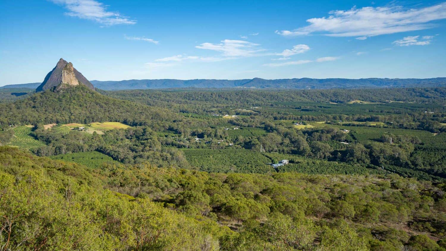 View from the top on Mt Ngungun in the Glass House Mountains, one of the best things to do in Sunshine Coast Hinterland, Queensland