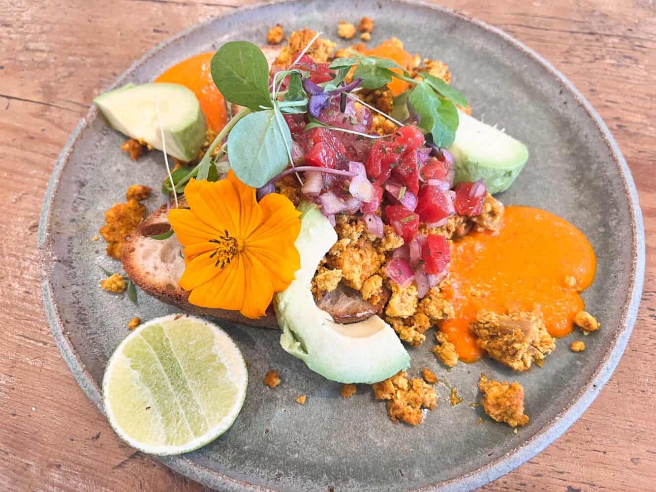 Chili Tofu Scramble on sourdough toast, Vanilla Food, Noosa, Queensland, Australia