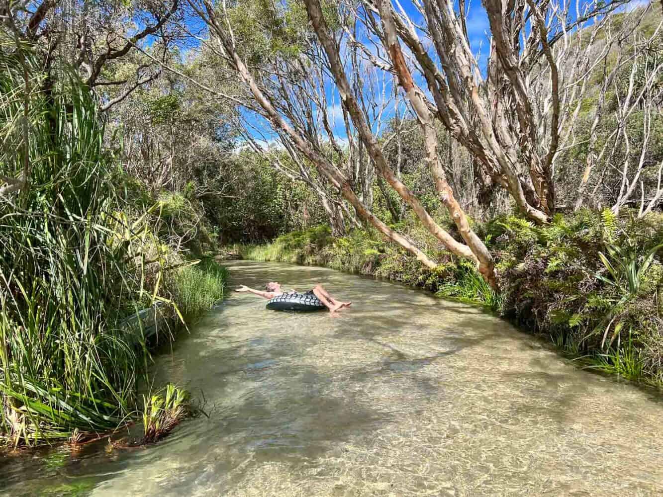 Simon relaxing along Eli Creek, K'gari, Queensland, Australia
