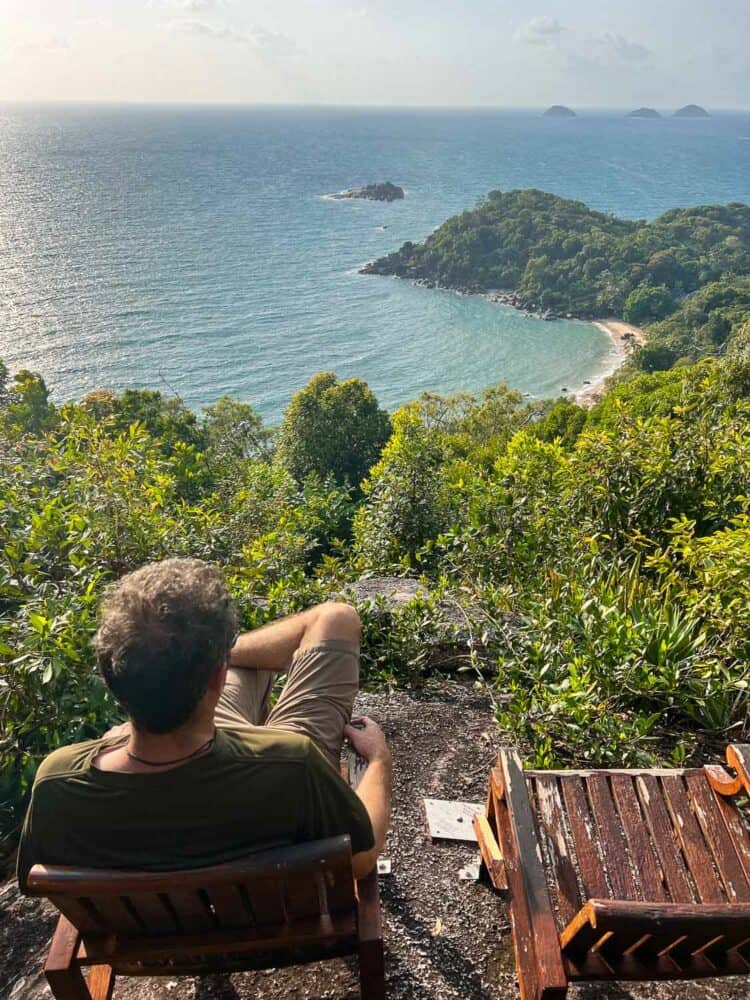 Simon enjoying the view from the East Lookout, Bedarra Island Resort, Queensland, Australia