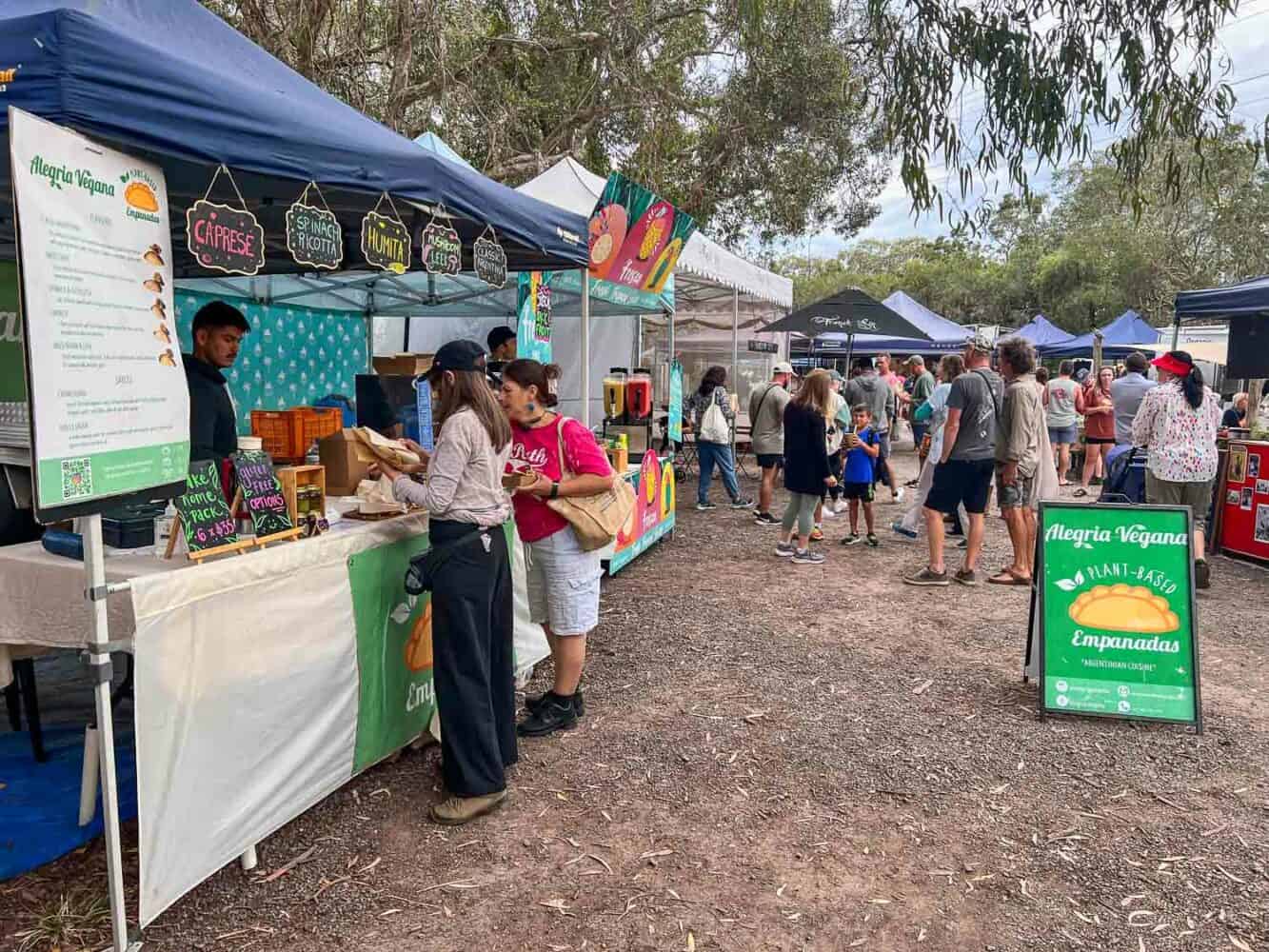 Food stalls at Noosa Farmers Market, Queensland, Australia