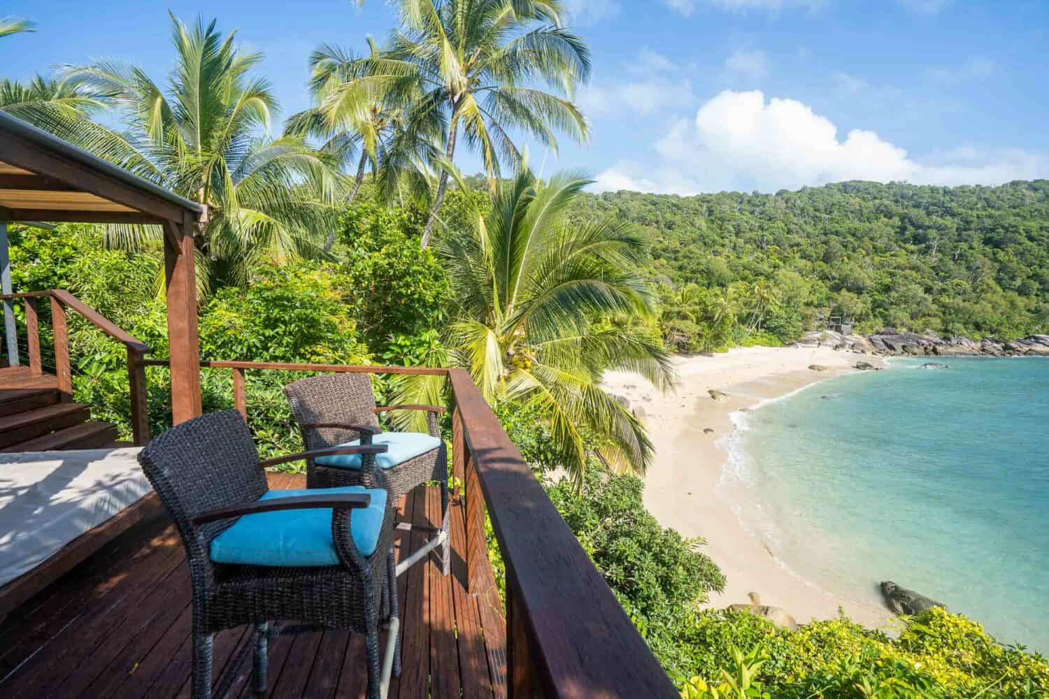 The view from the Treehouse Villa deck at Bedarra Island Resort, Queensland