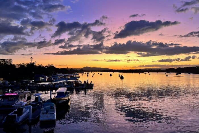 Colourful sunset on Noosa River, one of the best things to do in Noosa Queensland