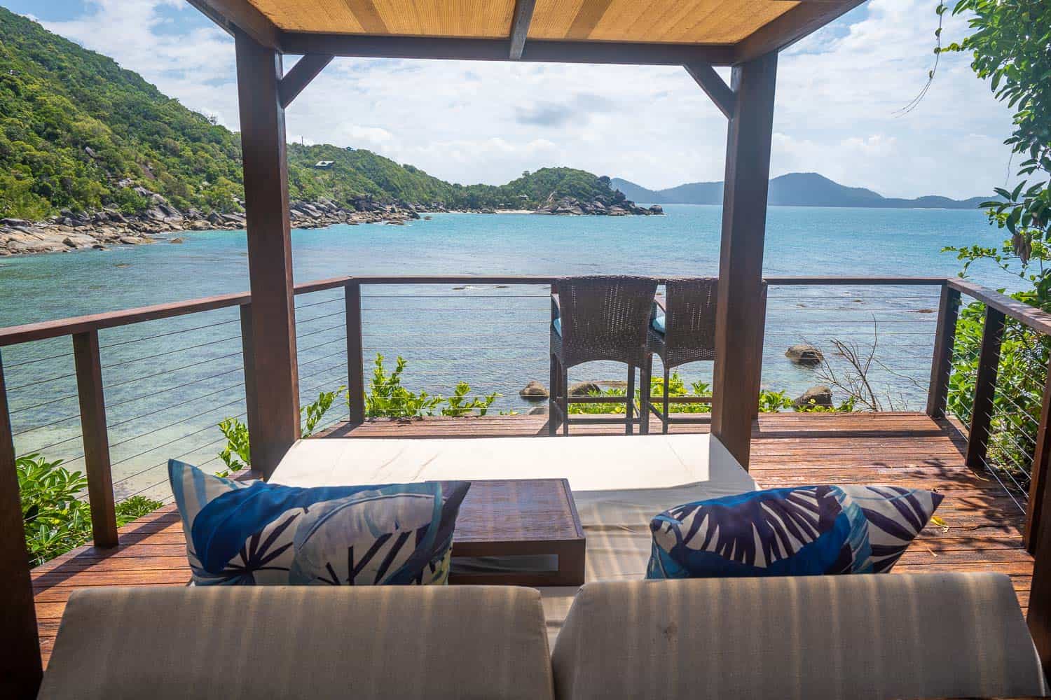 Deck overlooking ocean, Treehouse Villa, Bedarra Island Resort, Queensland, Australia