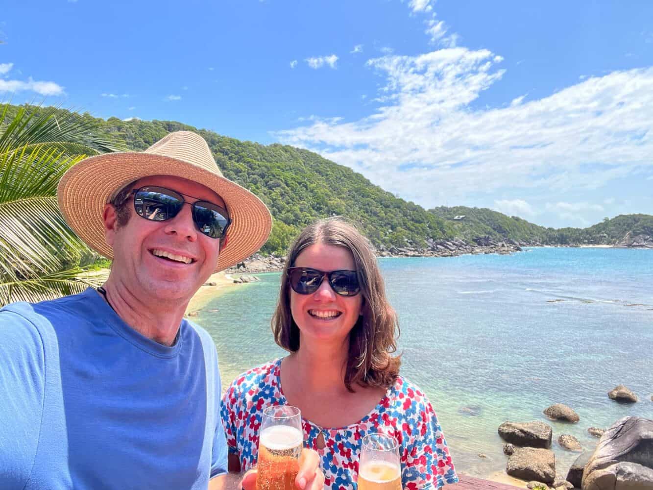 Erin and Simon on the deck of a Treehouse Villa, Bedarra Island Resort, Queensland, Australia