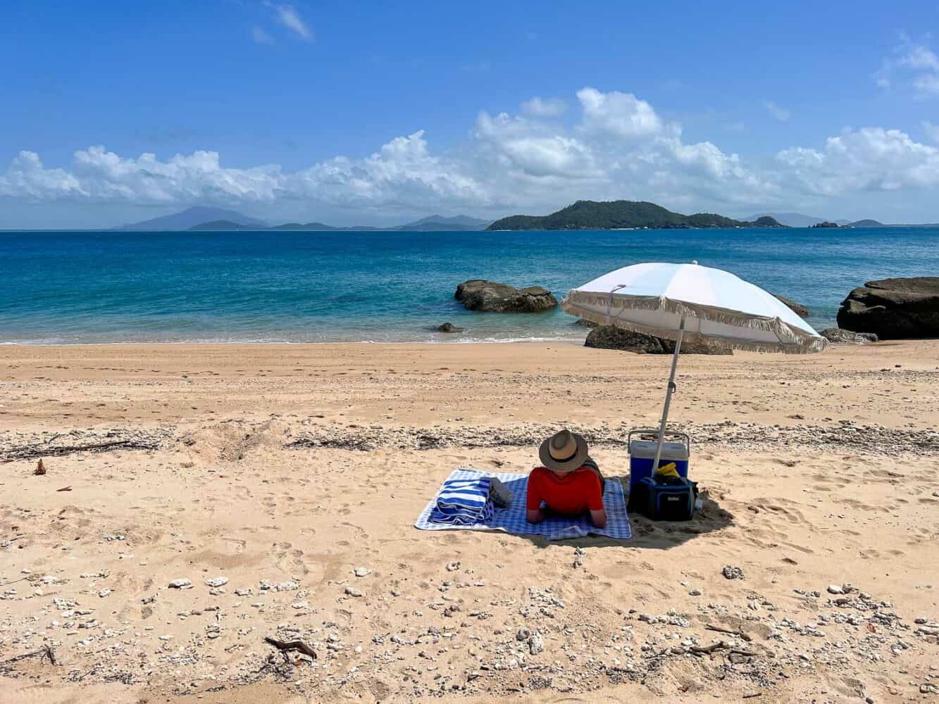 Simon relaxing on Wheeler Island, Bedarra Island Resort, Queensland, Australia