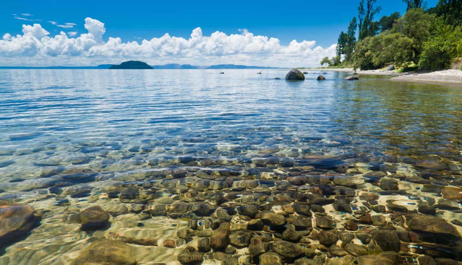 Clear waters of Lake Taupo, North Island, New Zealand