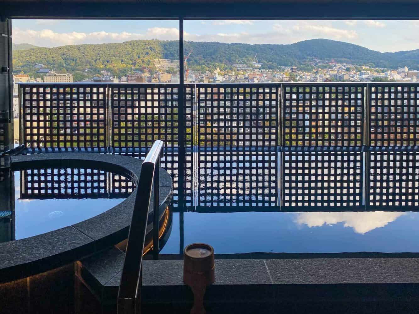Public rooftop onsen with view of Kyoto at Sora Niwa Terrace Hotel
