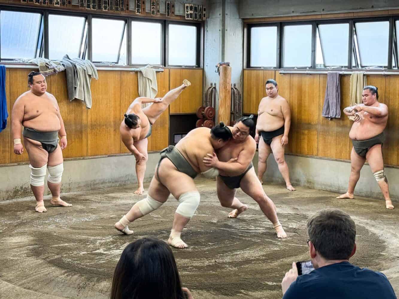 Japanese sumo stable training session in Tokyo