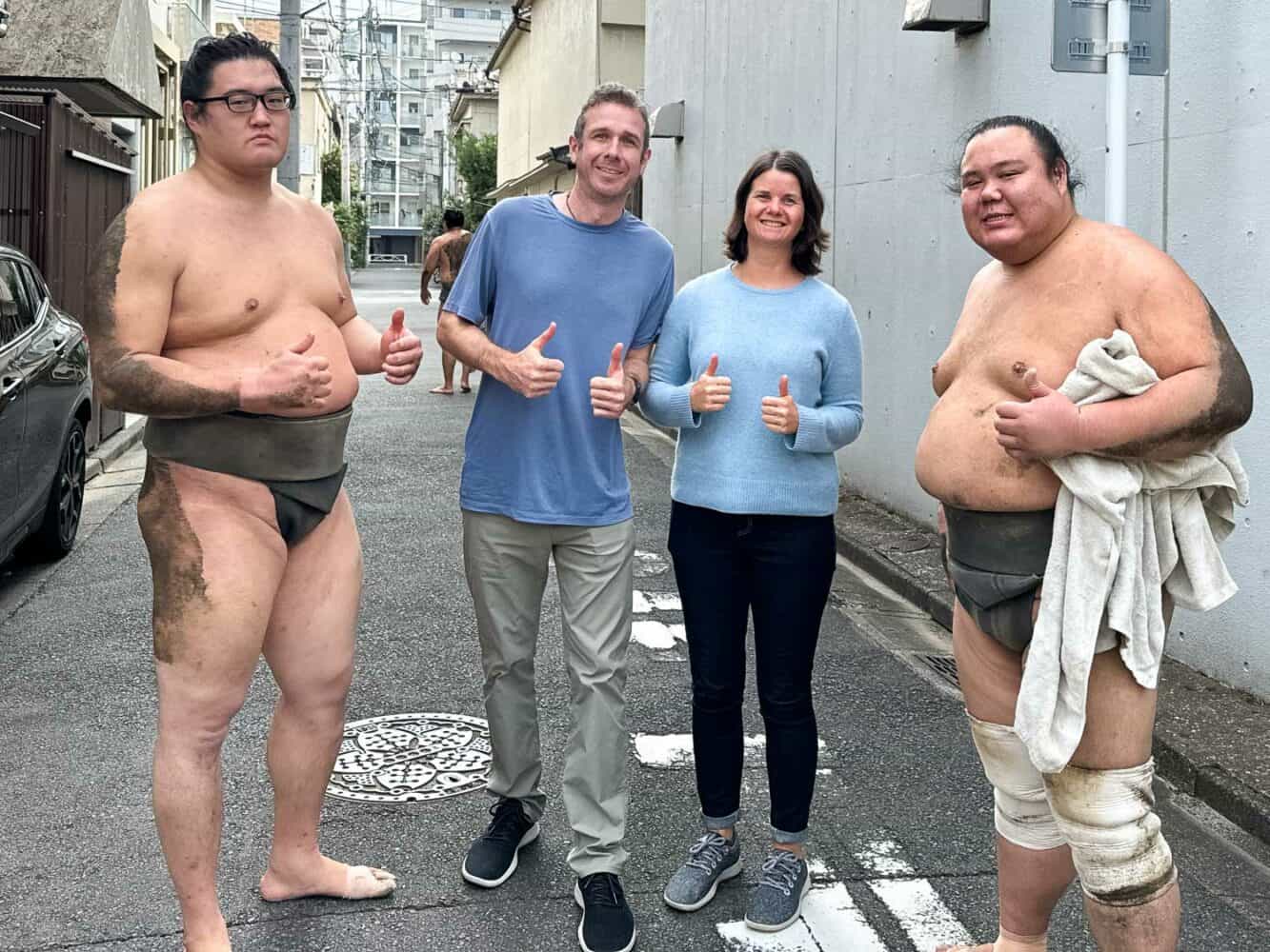 Meeting sumo wrestlers at a sumo stable in Tokyo