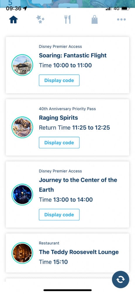 Premier access bookings shown on the Tokyo Disney app