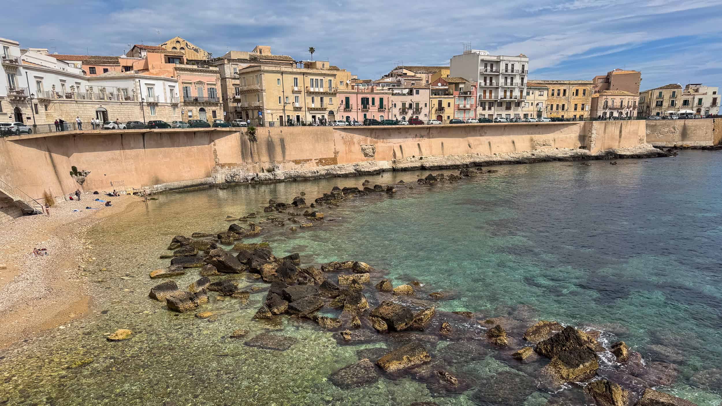 Cala Rossa beach in Ortigia in Syracuse, Sicily in Italy.