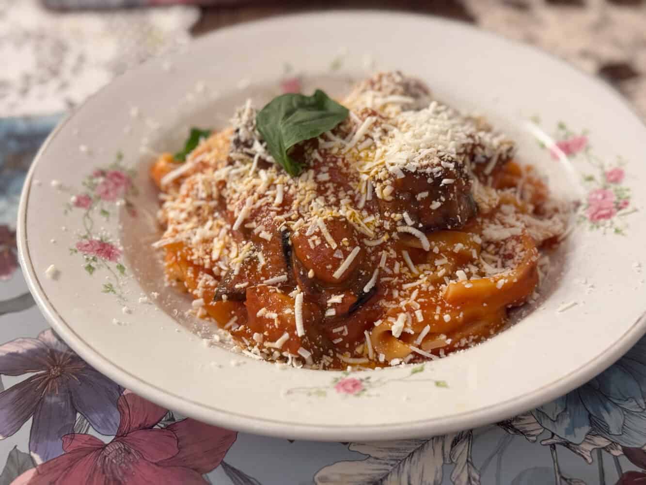 Tagliolini alla Norma at Trattoria La Foglia, Syracuse, Sicily