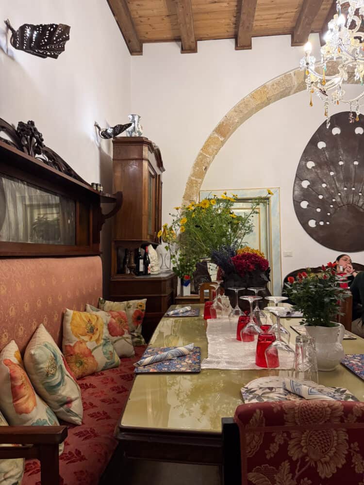 Quirky interior at Trattoria La Foglia in Syracuse, Sicily