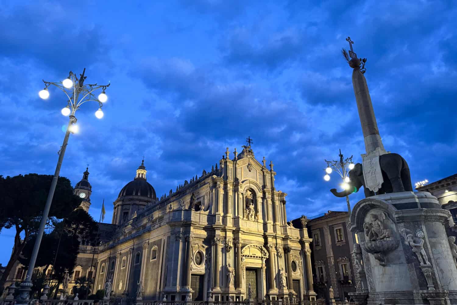 Duomo at night in Catania, Eastern Sicily, Italy